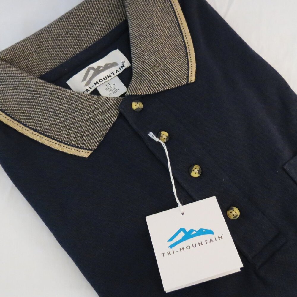 SUMMER GIVE AWAY!  NWT, Men's Golf/Tennis Polo Shirt, L. Navy with Tan